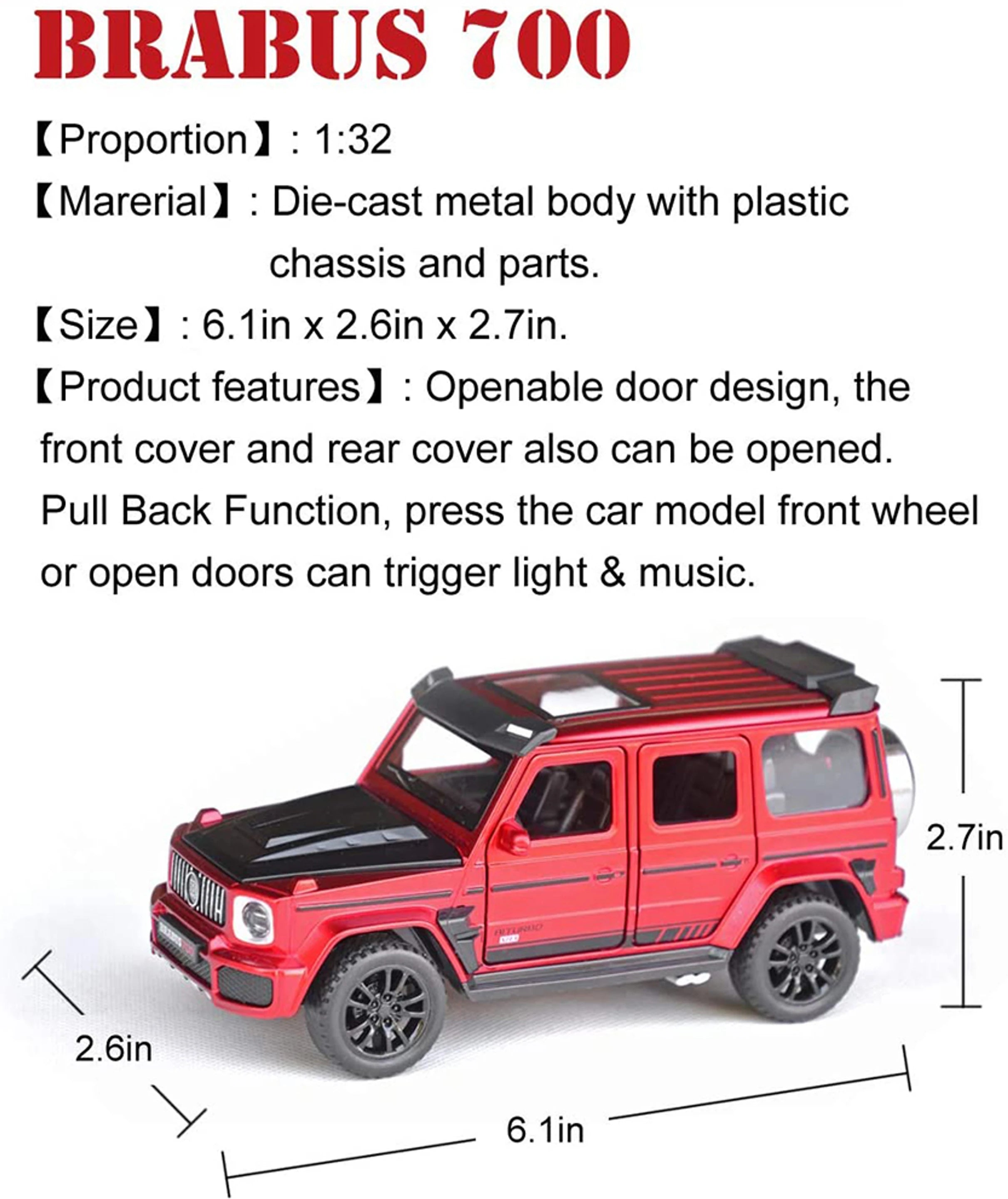 1:32 Die-Cast Brabus Mercedes-Benz Toy Car – Premium Metal Pull Back Model