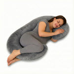 TeddyNest Full Body Pregnancy Pillow – J Shape | Soft Velvet Cover | Washable | Navy Blue