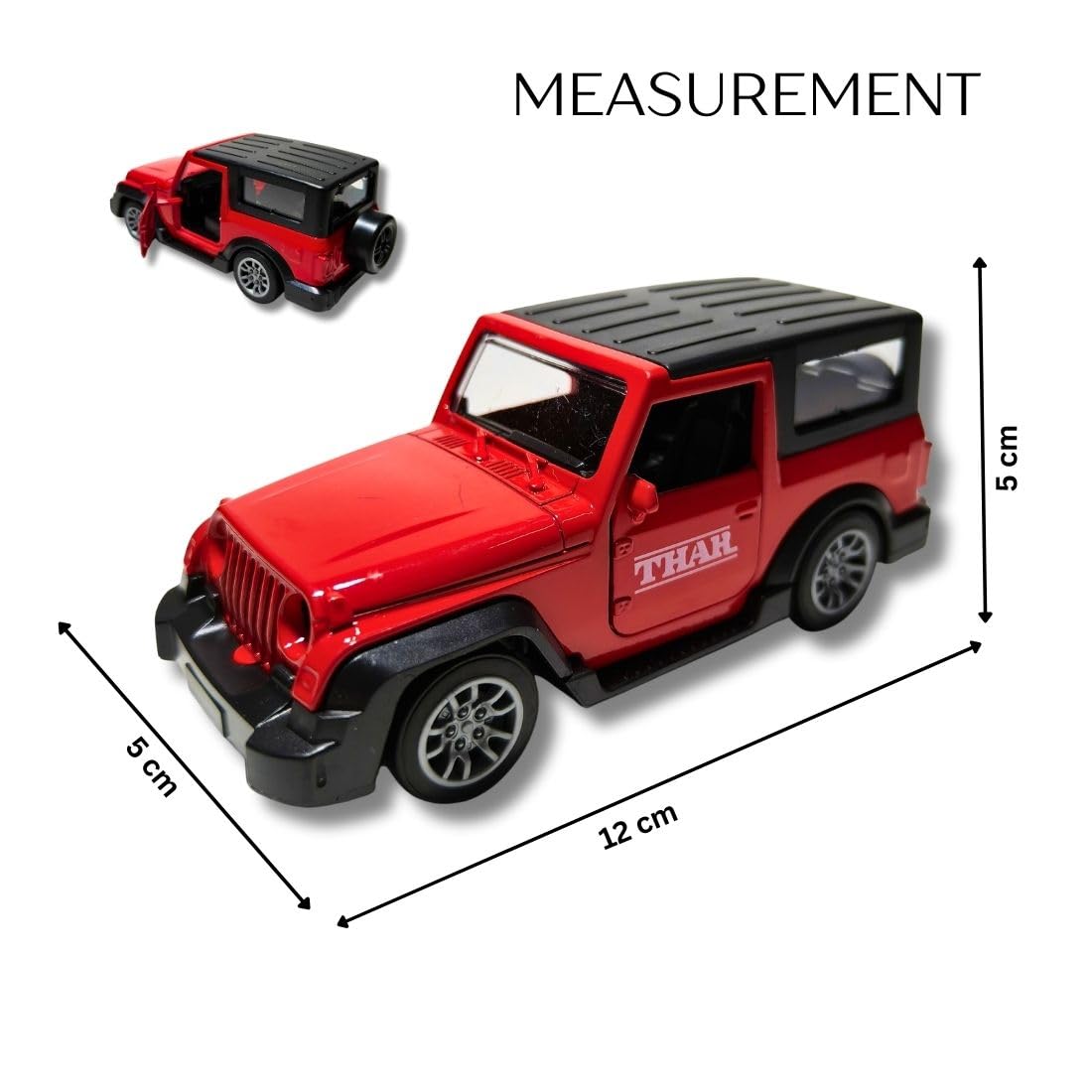 Mahindra Thar Die Cast Metal Toy Car 1:32 Scale | Pull Back with Lights & Sound