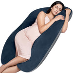 TeddyNest Full Body Pregnancy Pillow – J Shape | Soft Velvet Cover | Washable | Navy Blue