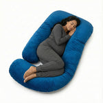 TeddyNest Full Body Pregnancy Pillow – J Shape | Soft Velvet Cover | Washable | Navy Blue