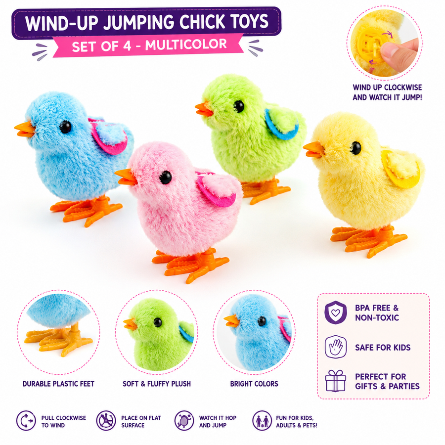 Bunny & Jumping Chick Wind-Up Toy Set (4 Pieces) – Fun Hopping Toys for Kids