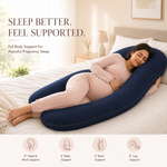 TeddyNest Full Body Pregnancy Pillow – J Shape | Soft Velvet Cover | Washable | Navy Blue