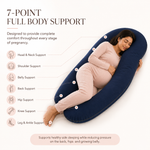 TeddyNest Full Body Pregnancy Pillow – J Shape | Soft Velvet Cover | Washable | Navy Blue