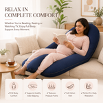 TeddyNest Full Body Pregnancy Pillow – J Shape | Soft Velvet Cover | Washable | Navy Blue