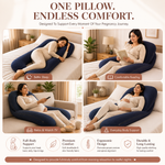 TeddyNest Full Body Pregnancy Pillow – J Shape | Soft Velvet Cover | Washable | Navy Blue