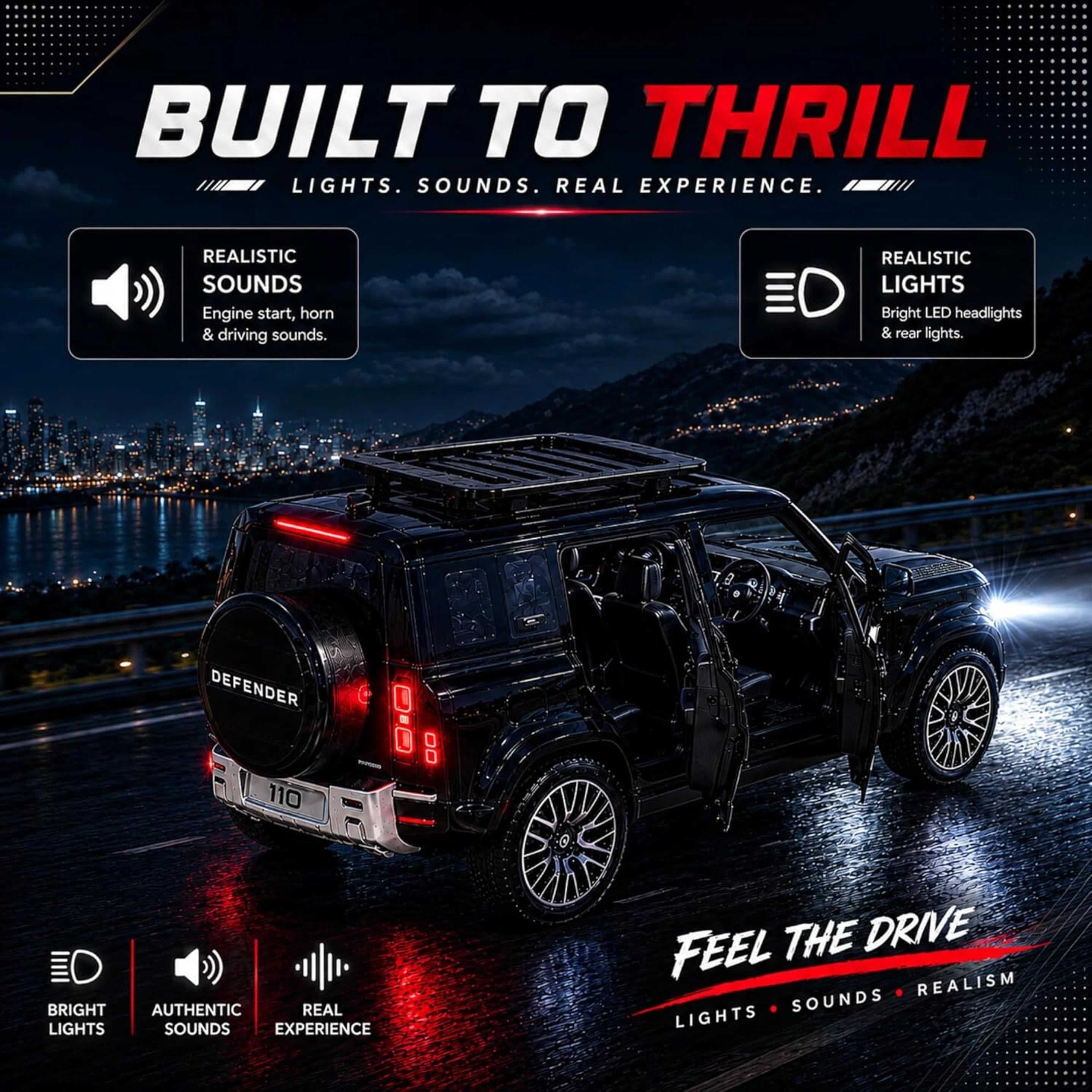 Defender 110 Die Cast Metal Toy Car 1:32 Scale | Pull Back with Lights &amp; Sound