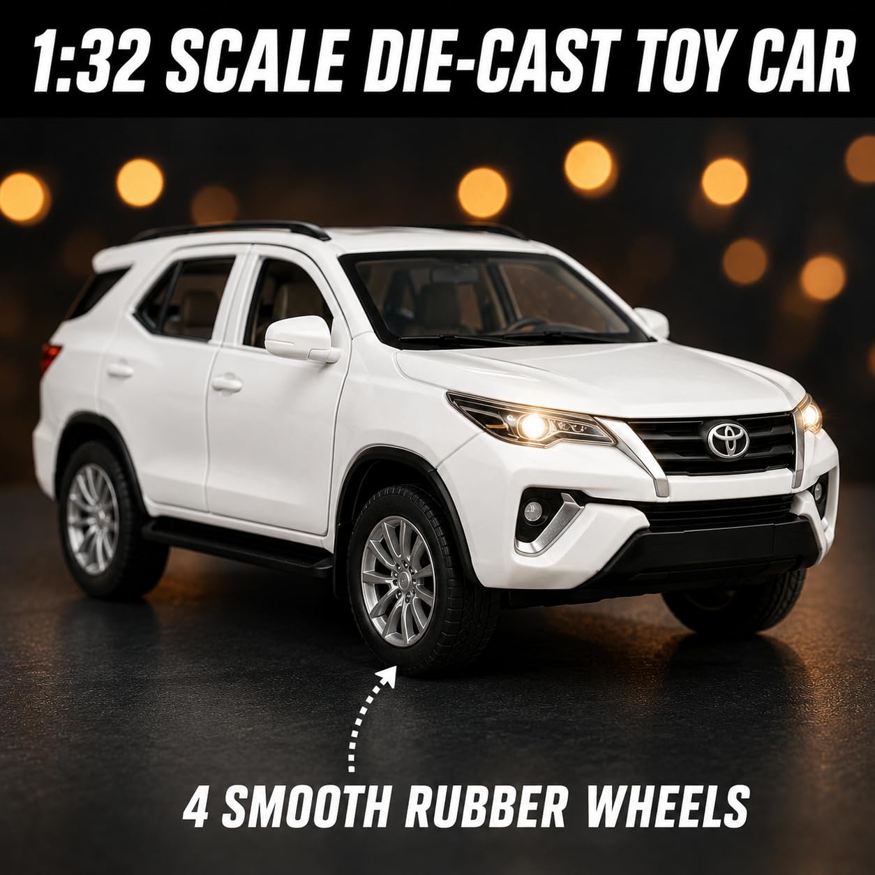 Toyota Fortuner Die Cast Metal Toy Car 1:32 Scale | Pull Back with Lights &amp; Sound