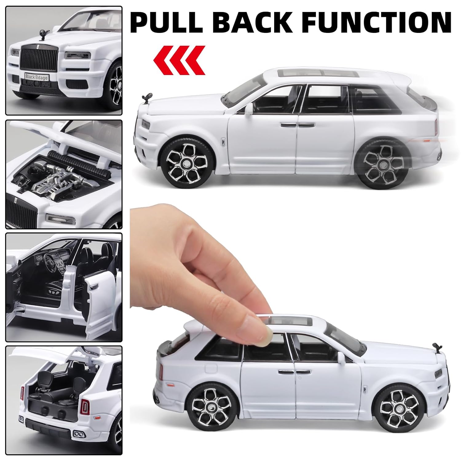 Rolls-Royce Cullinan Die Cast Metal Toy Car 1:32 Scale | Pull Back with Lights & Sound